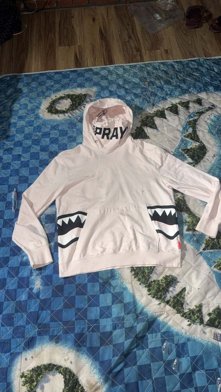 Sprayground Pink Shark Mouth Hoodie with Integrated Face Mask